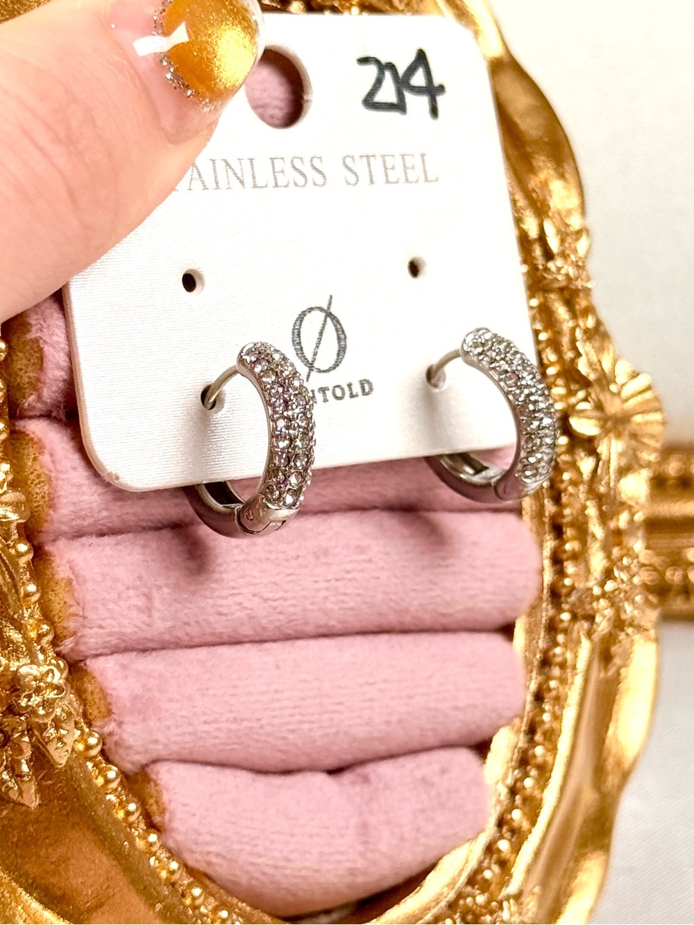 #137 316L Stainless Steel Rhinestone Small Hoop Earrings